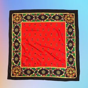 Vintage 80s 90s nautical star red blue yellow green square polyester scarf